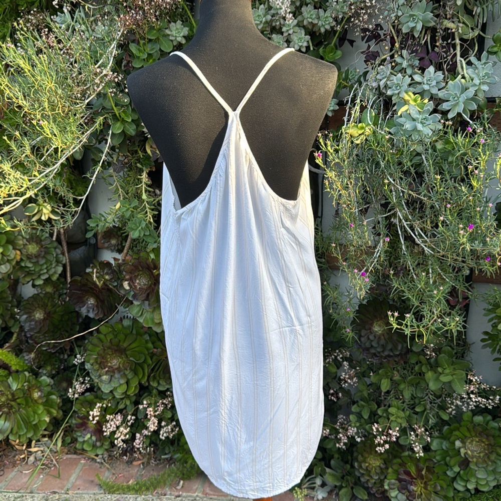 Stylish White and Tan Striped Strappy Dress - Picture 2 of 3